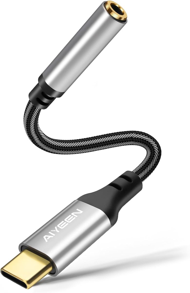 Type-C to 3.5mm Headphone Adapter, Silver USB C to Aux Stereo Converter Cable with Hi-Res DAC Sound Card Chip, Braided - ShopVlot