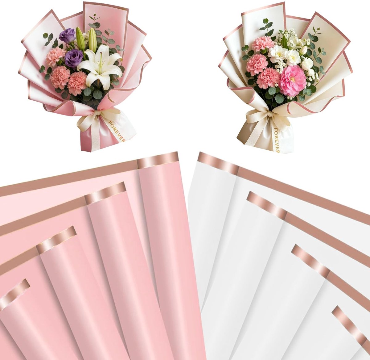 Solidchoice - 40 Vellen Bloemen Cadeaupapier met Gouden Rand