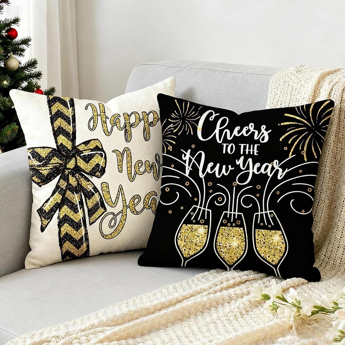 Kussenslopen set van 2 45 x 45 cm - linnenmix - kerstdecoratie - warme sfeer - ShopVlot