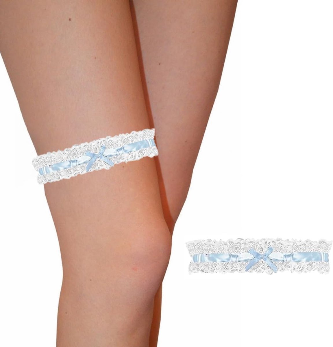 Garter wedding 2-pack - blauwe satin - voor bruid - elegant accessoire - ShopVlot