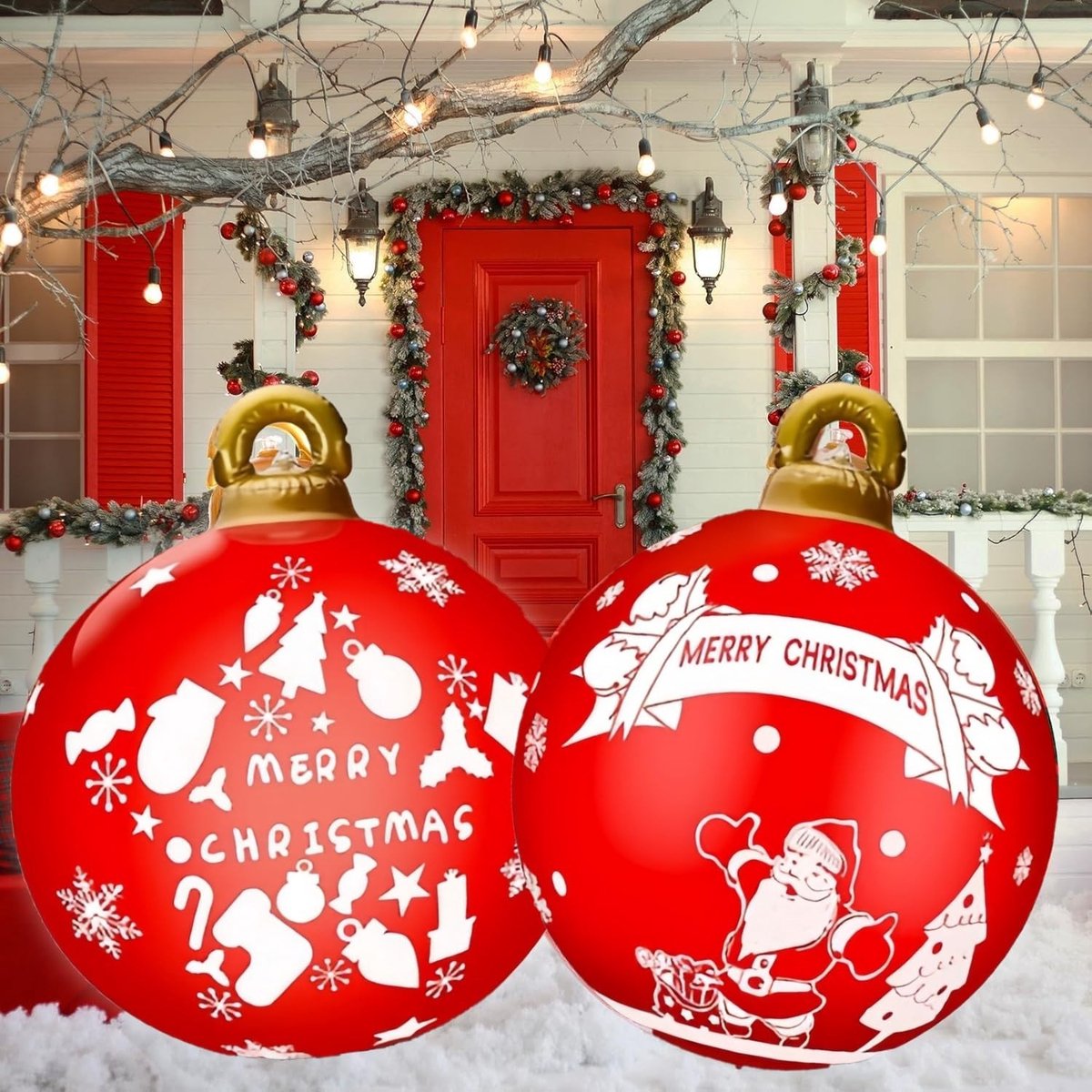 Solidchoice - 2 Stuks Gigantische Opblaasbare Kerstballen, 60cm PVC Versiering