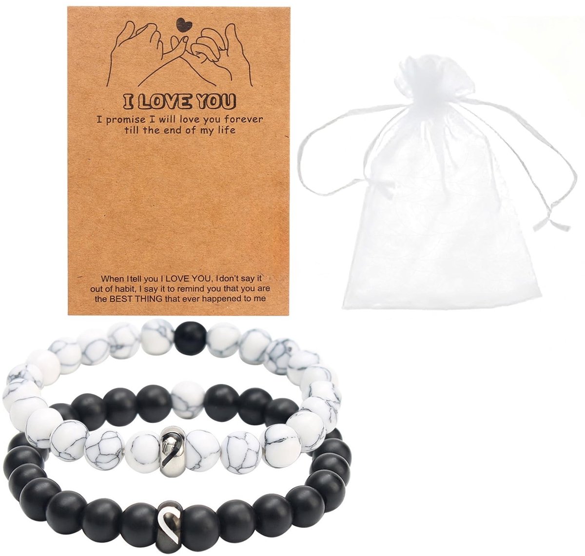 Solidchoice - Set van 2 Koppels Armbanden met Natuurlijke Steen