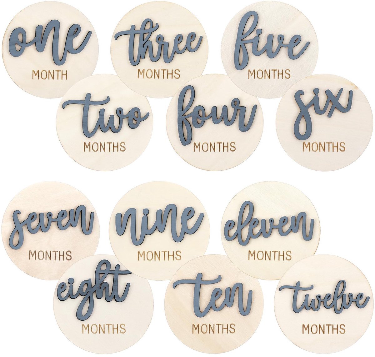 Solidchoice - Houten Mijlpaalkaarten voor Baby's, Set van 6 Stuks
