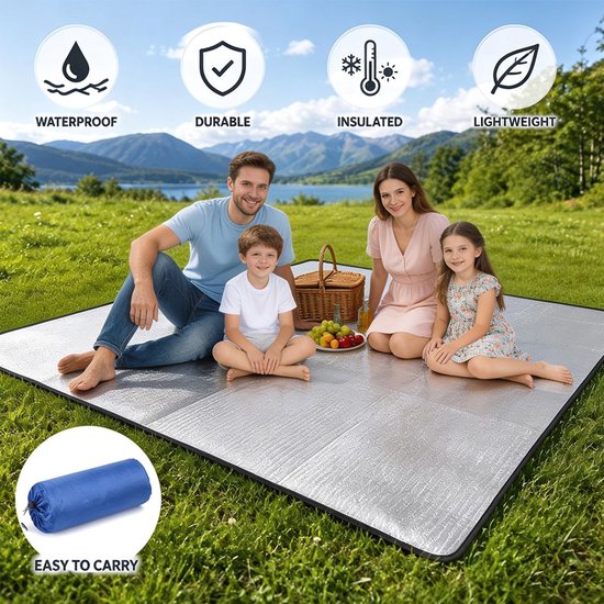 Aluminium Isolatiemat - 200 x 200 cm - Waterdichte Schuimmat met Aluminiumfolie - Voor Kamperen en Buitenactiviteiten — afbeelding 4