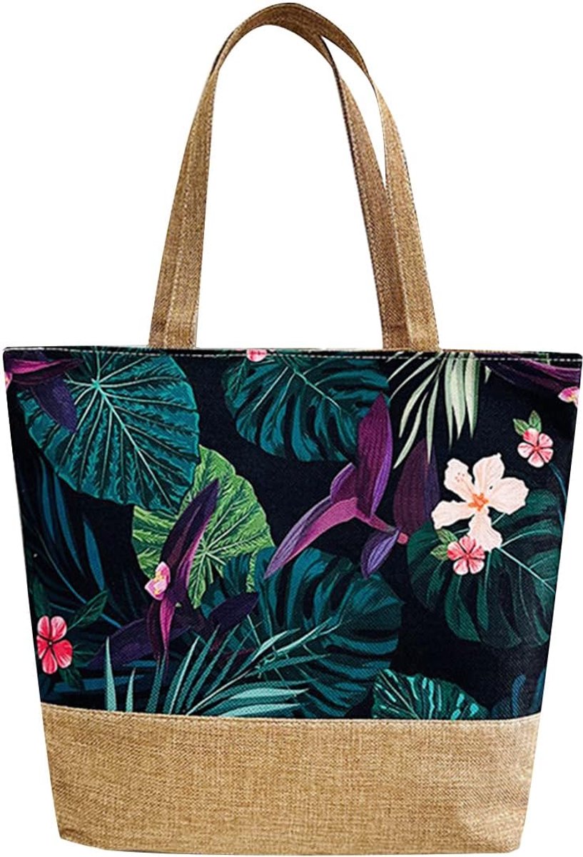 Shopper tas grote maat - groene planten print - met rits - ideaal voor strand en dagelijks gebruik - ShopVlot