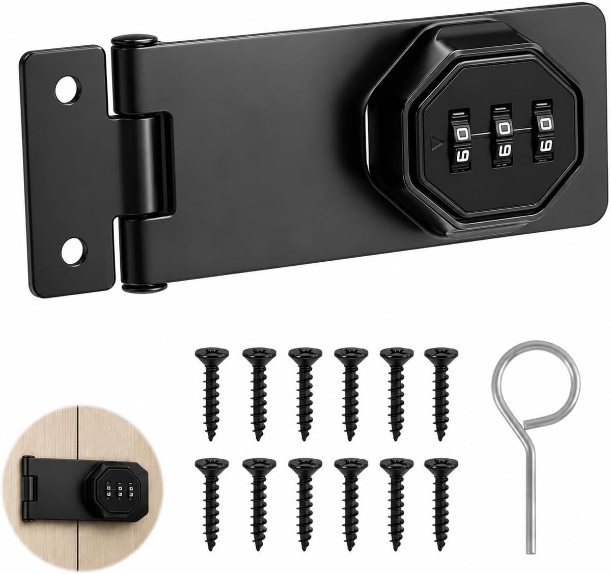 Riem met codeslot 10 cm - versterkt metaal - 3-cijferige code - veilig vergrendelingssysteem voor kast - ShopVlot