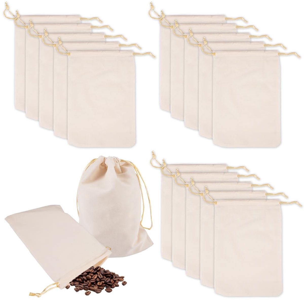 Solidchoice - 15 Stuks Flock Stoffen Zakjes met Trekkoord