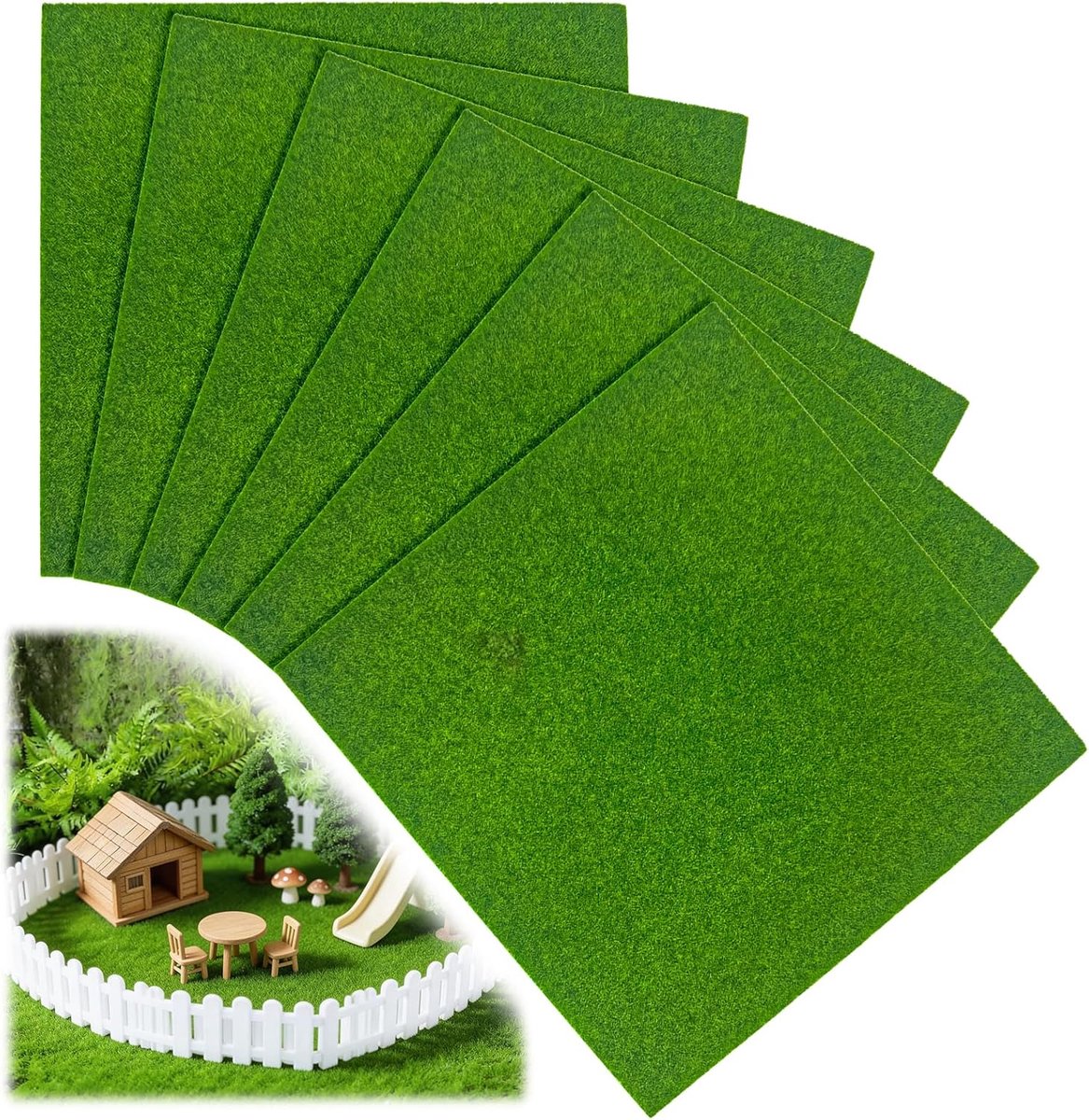 Kunstgras 15 x 15 cm - Set van 6 - Miniatuur creaties - Perfect voor DIY tuinprojecten - ShopVlot