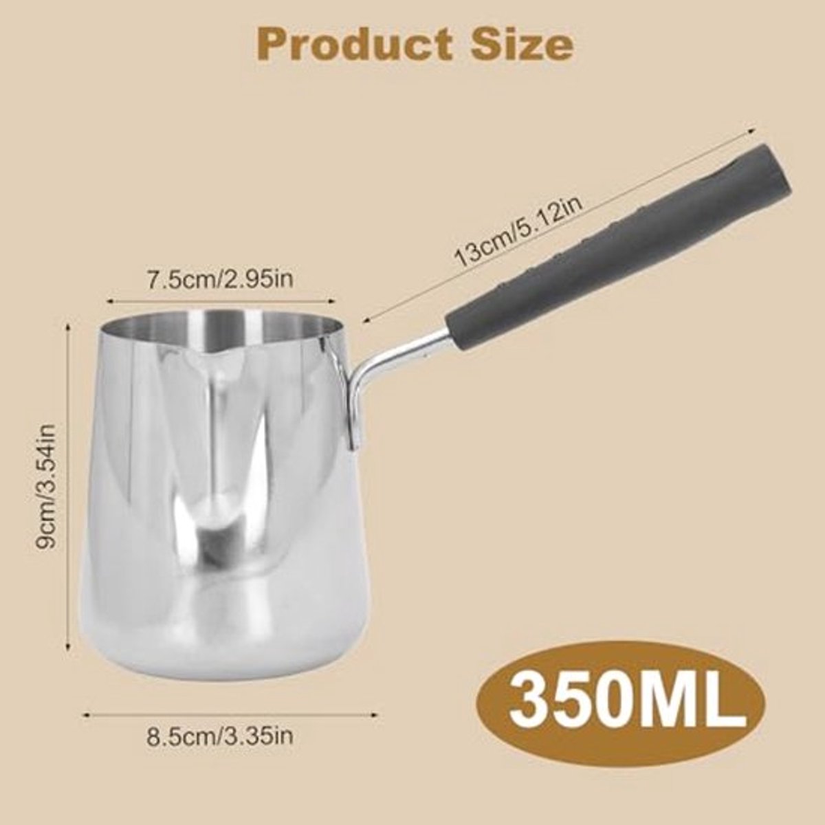 Turkse Koffie Maker Boter Verwarmer Mini RVS Griekse Koffie Verwarmende Smeltende Melkpan met Tuit voor Thuis Café, 350ml Koffie Verhitpan thumbnail 2