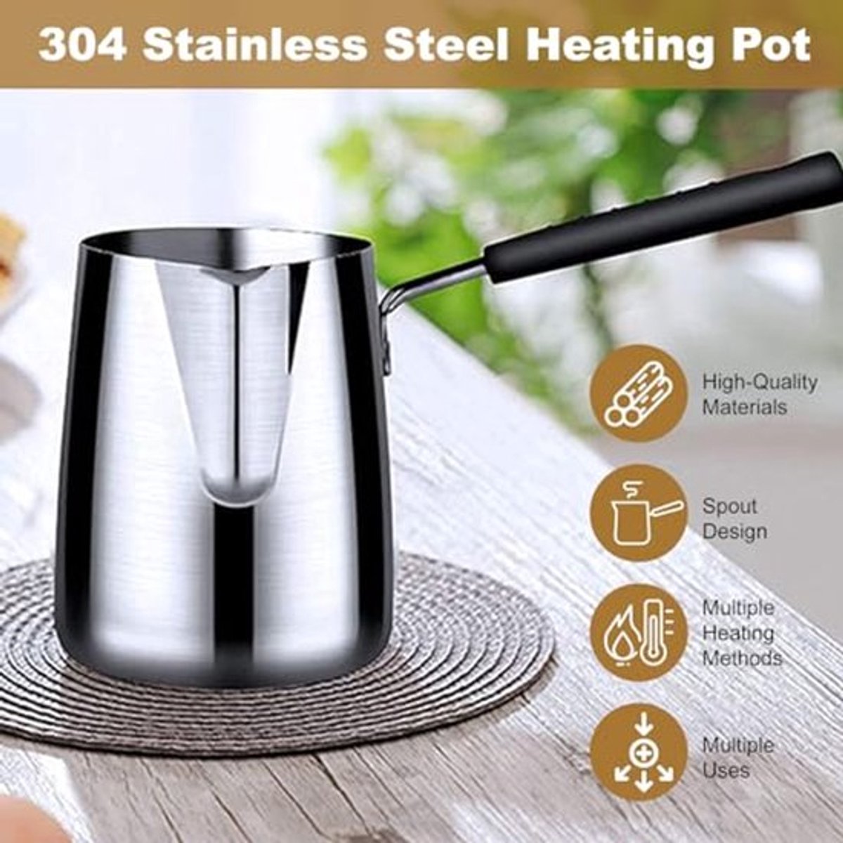 Turkse Koffie Maker Boter Verwarmer Mini RVS Griekse Koffie Verwarmende Smeltende Melkpan met Tuit voor Thuis Café, 350ml Koffie Verhitpan thumbnail 6