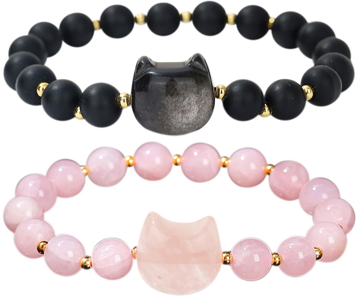 Solidchoice - Set van 2 Obsidiaan Kralenarmbanden voor Dames