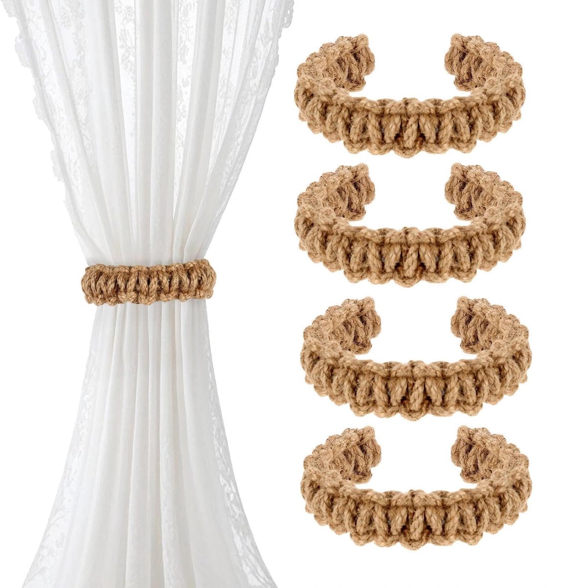 Solidchoice - Set van 4 Bohemian Gevlochten Gordijnen