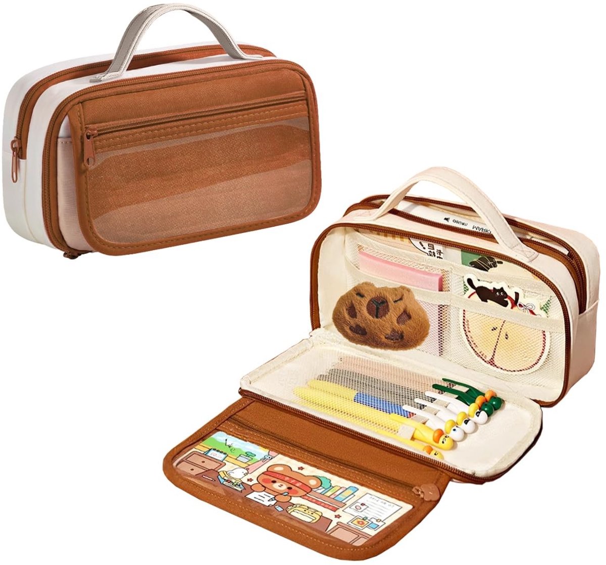 Solidchoice - Grote Capaciteit Pennen Etui met 3 Compartimenten, Duurzame Stationery Houder