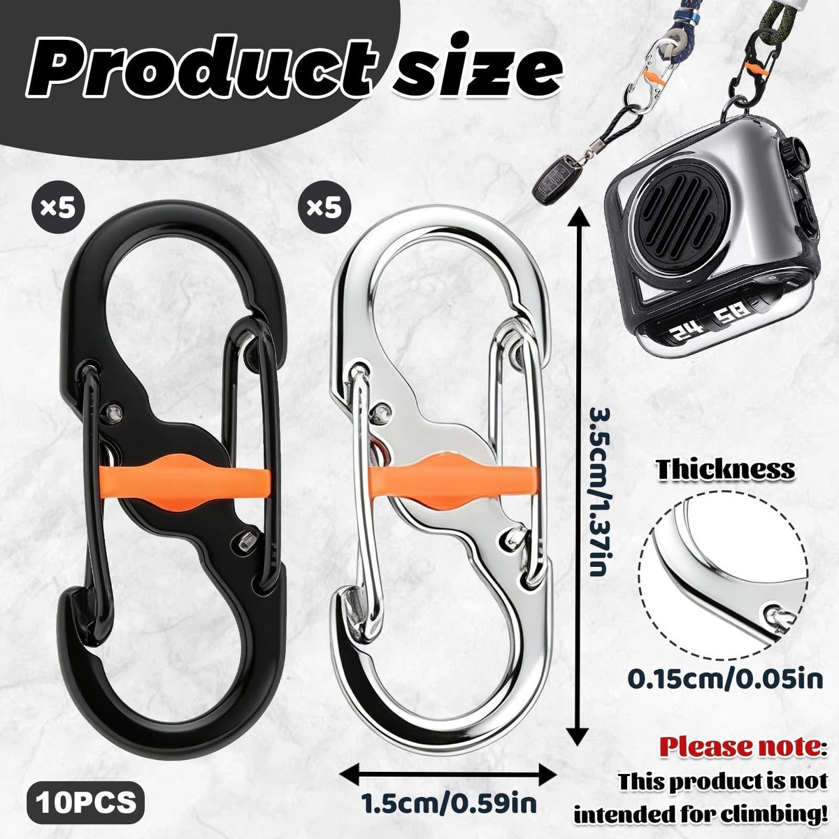 Solidchoice - Set van 10 RVS S-vormige Carabiner Haken met Dubbele Vergrendeling