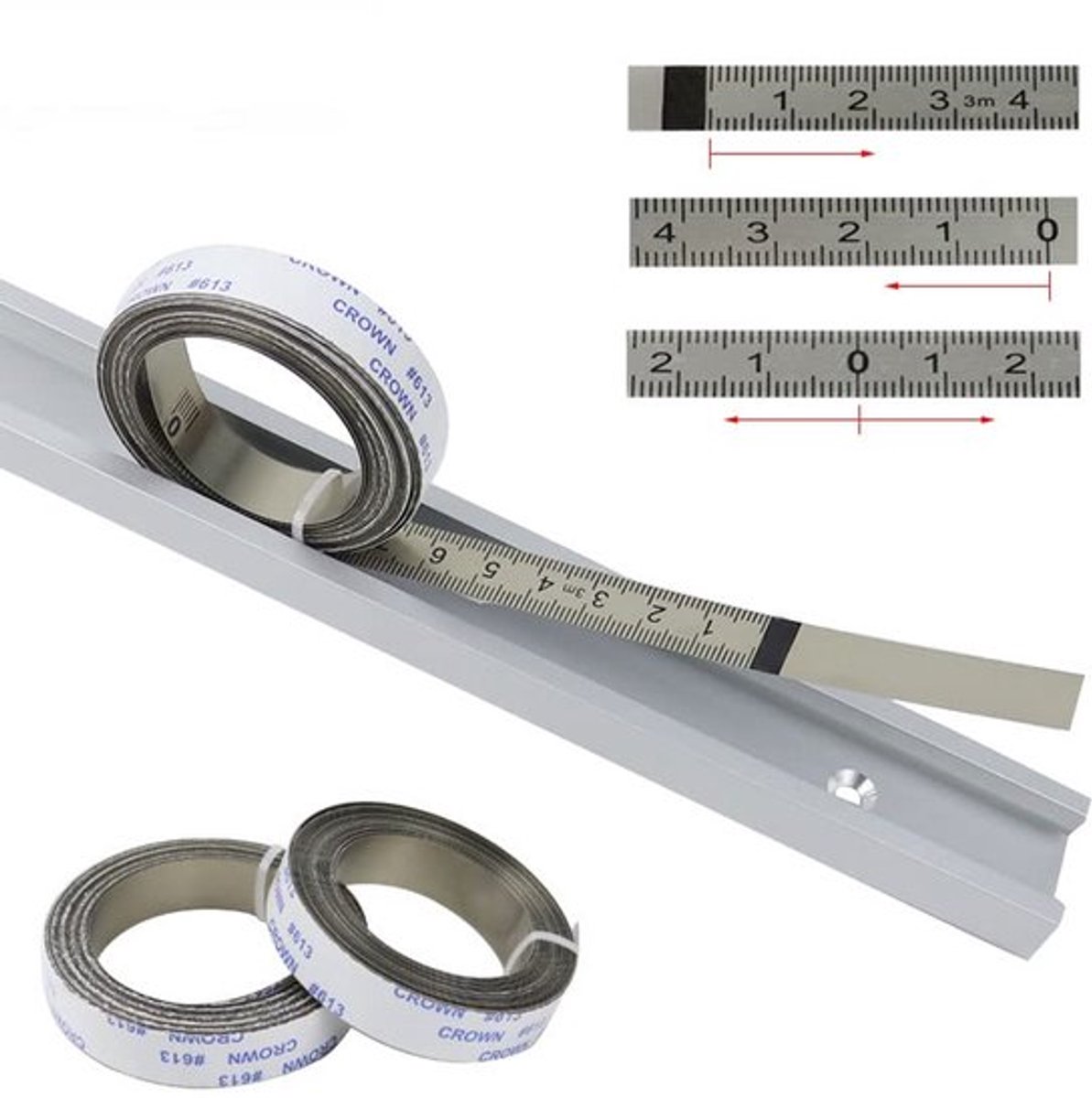Vogueing Tool Midden 0-2M RVS Verstekgeleider Meetlint Zelfklevende metrische schaal voor Verstekzaag T-Track Houtbewerkingsgereedschap (Zilver)