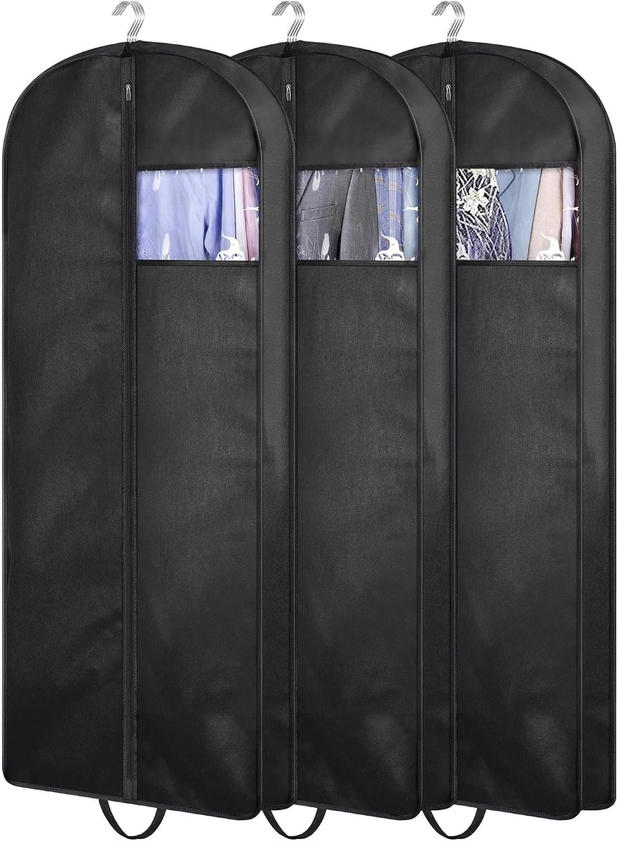 KZQ 3-delige kledinghoezen voor kast en reizen - 60x140 cm met geplooide handvatten - Geschikt voor pakken jassen en overhemden - Beschermt tegen stof en kreukels - Transparant