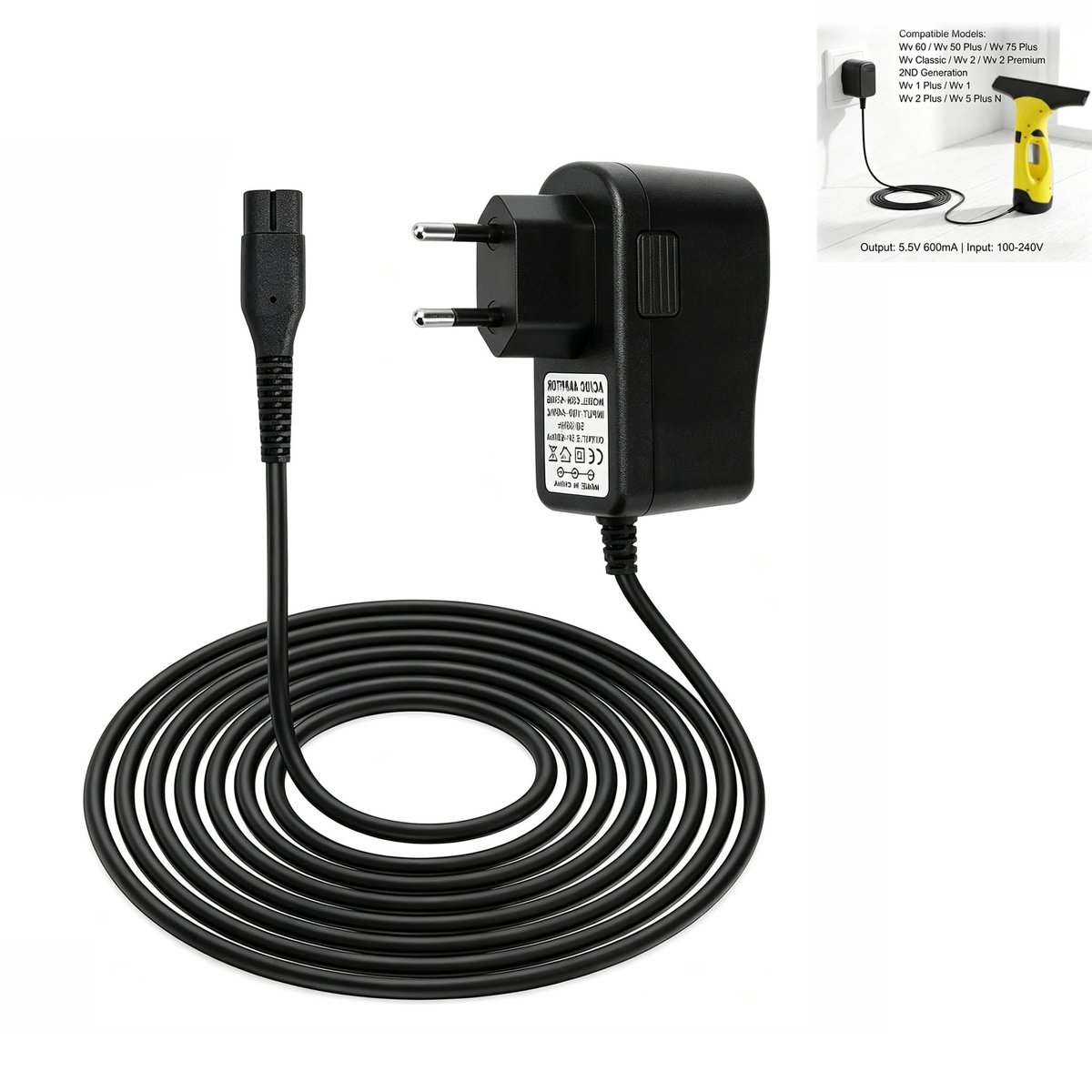 Solidchoice - Oplader 5,5 V 0,6 A voor Glasreinigers, Vervangende Netadapter