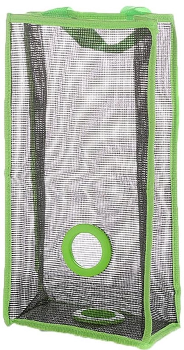 Plastic tas houder, boodschappentassen, opberghouder, ademend gaas, hangende netzak, groentezak voor fruit, knoflook, afval (L-groen)