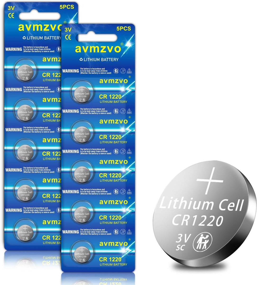 Solidchoice - CR1220 Lithium Knopcel Batterijen, 10 Stuks, Lekvrij en Langdurig