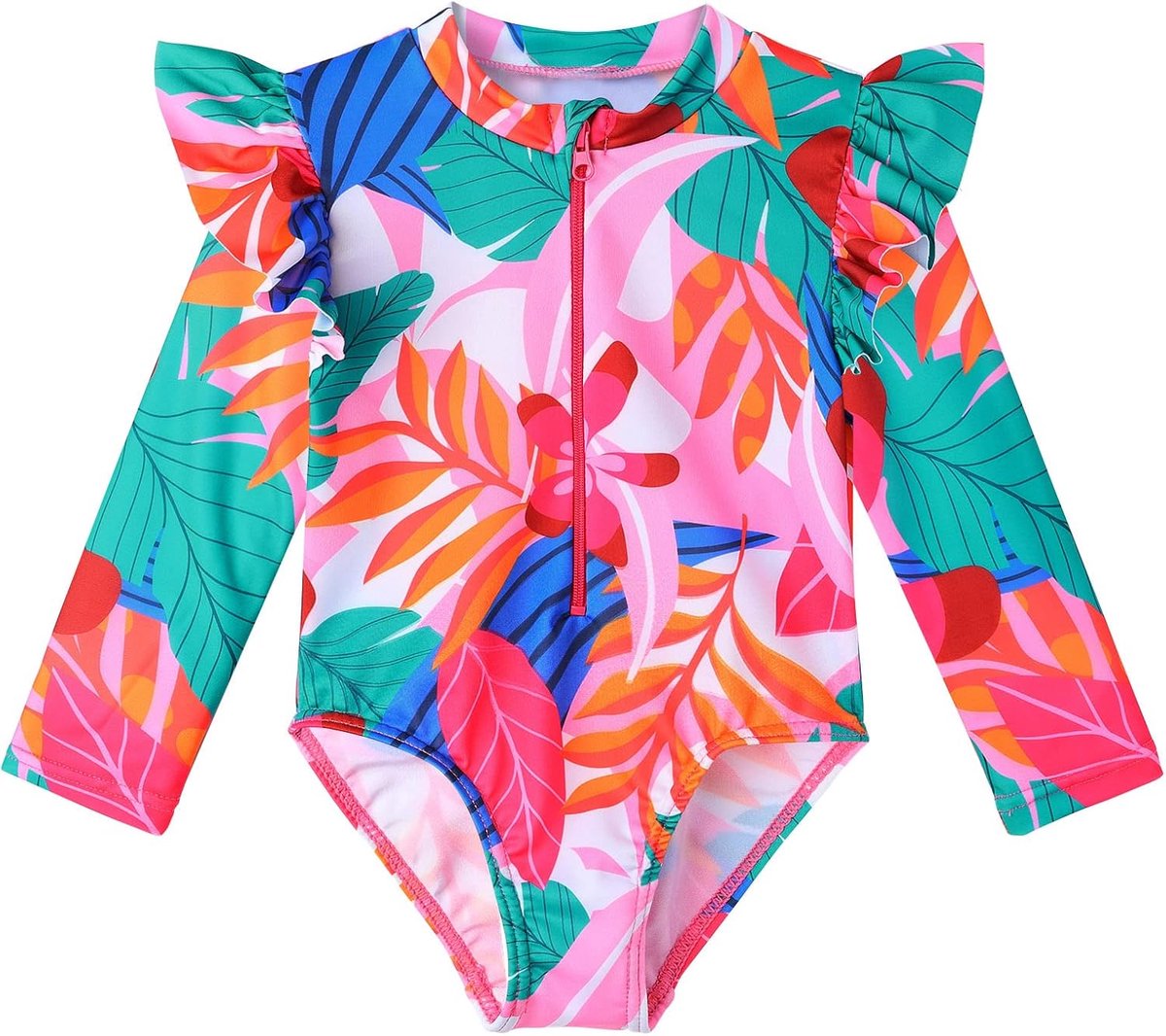 Eén-delig zwemoutfit meisjes 6-12 maanden - groene bladeren - UV-bestendig - perfect voor strandpret - ShopVlot