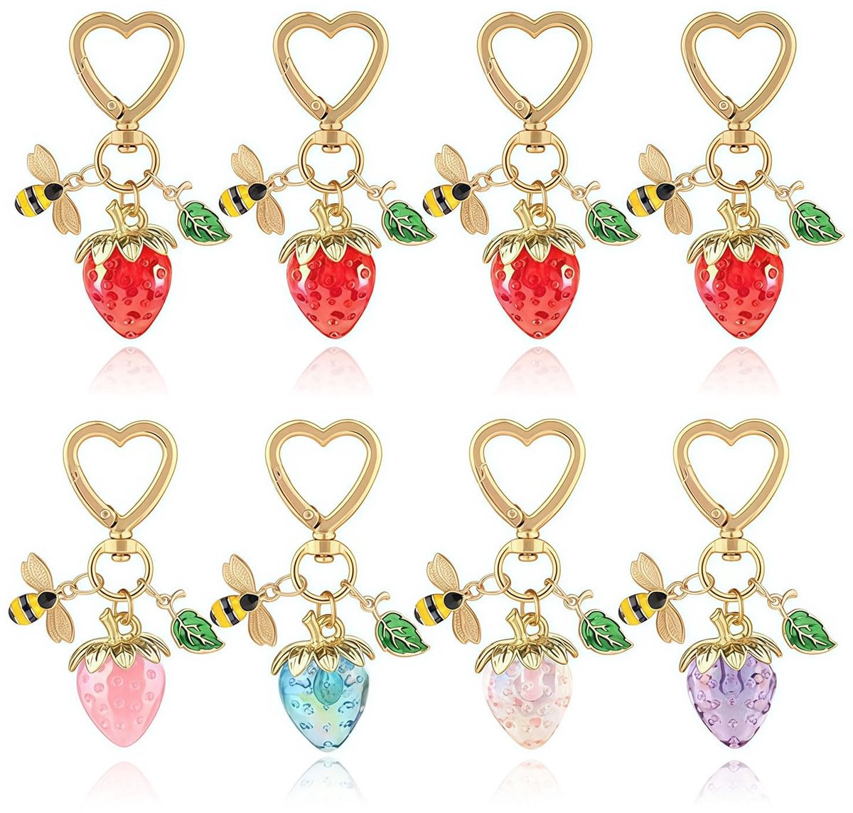 Solidchoice - Set van 8 Kawaii Sleutelhangers met Aardbei en Hart