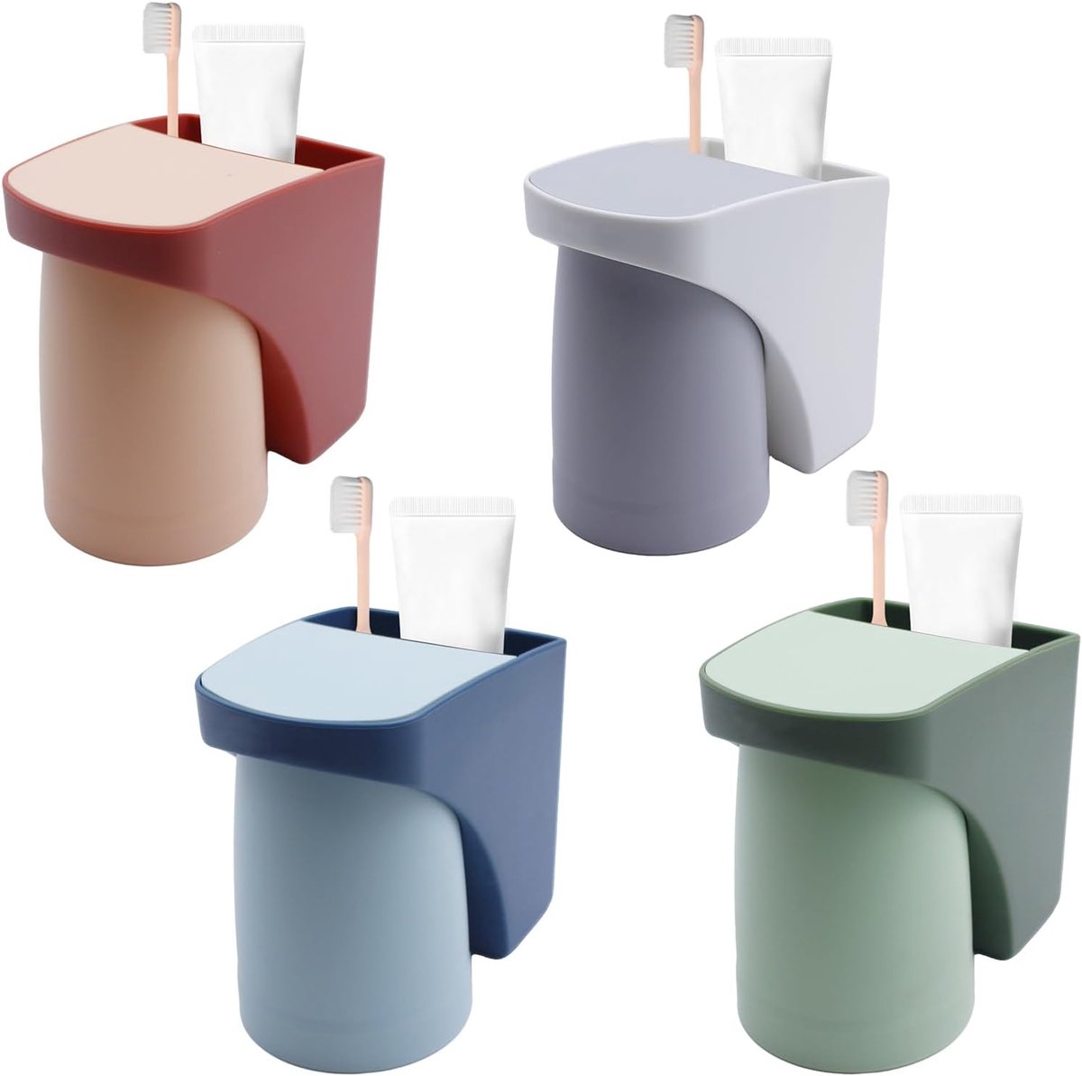 Toothbrush Holder Drilling No Drilling 4 Pieces Wall Mounted with Magnetic Cup for Family - ShopVlot