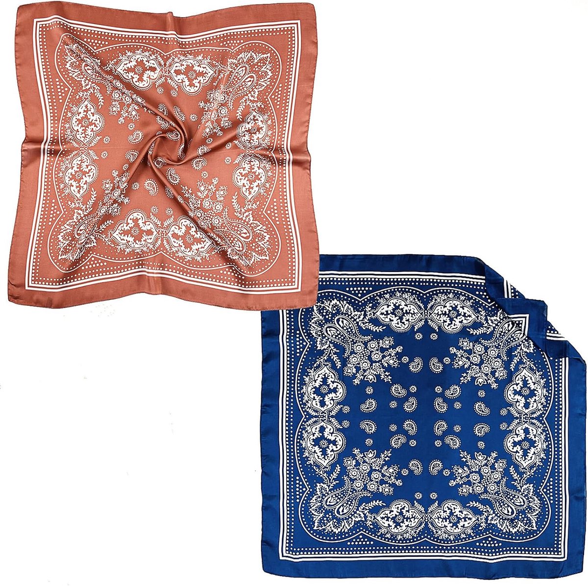 Silk Scarves for Women, 2 Pieces Satin Hair Accessories 70cm x 70cm Handkerchief Scarf Silk Retro Square Headband Boho - ShopVlot