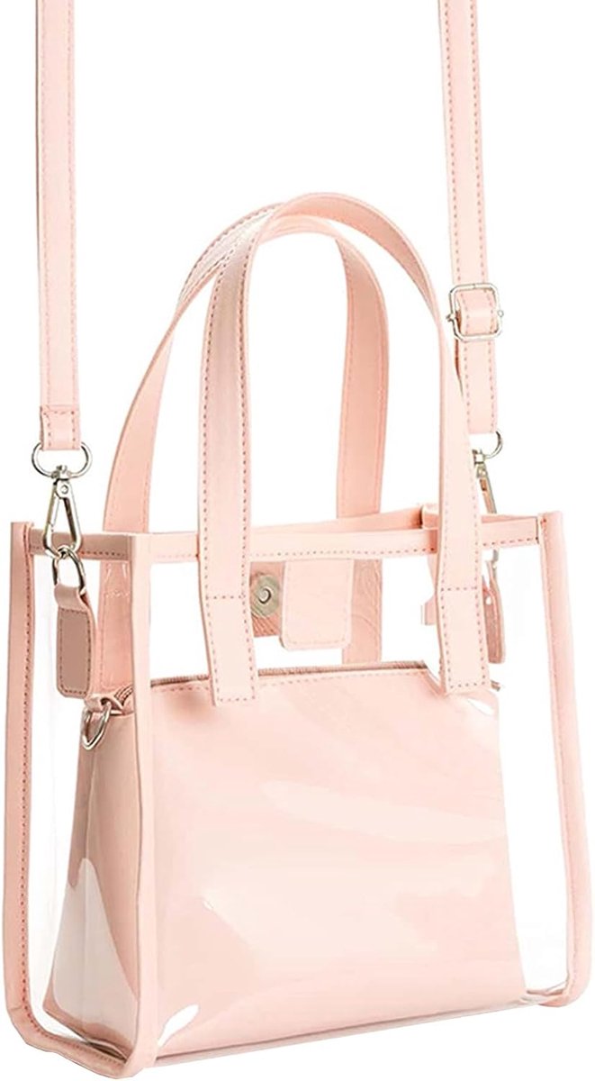 Grote transparante schoudertas, 2-in-1 roze strandtas - Shopper strandschoudertas 2-in-1 strandtas, transparante - ShopVlot