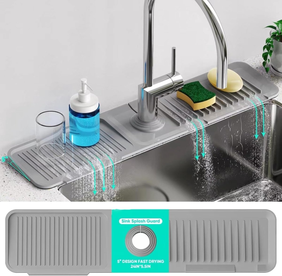 Silicone Water Tap Splash Guard Long Drainer Mat for Kitchen 5° Slope for Quick Drain Basin Silicone Mat Sink Drainer - ShopVlot