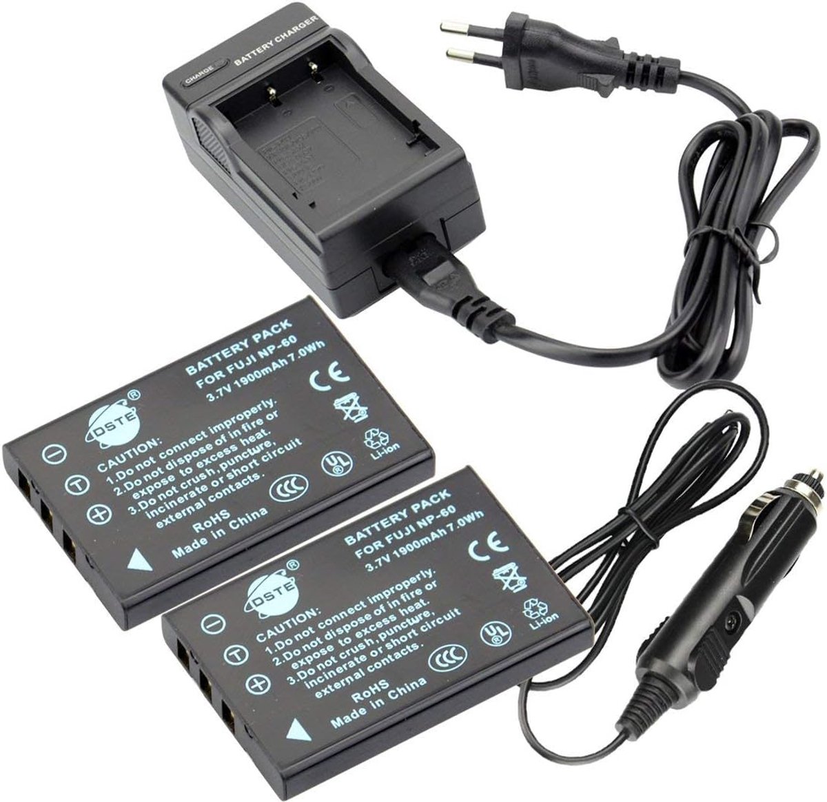 DSTE® (2 PCS) Replacement Battery and DC29E Travel Charger Compatible with FUJIFILM NP-60 FinePix 50i 601 F401 Zoom - ShopVlot