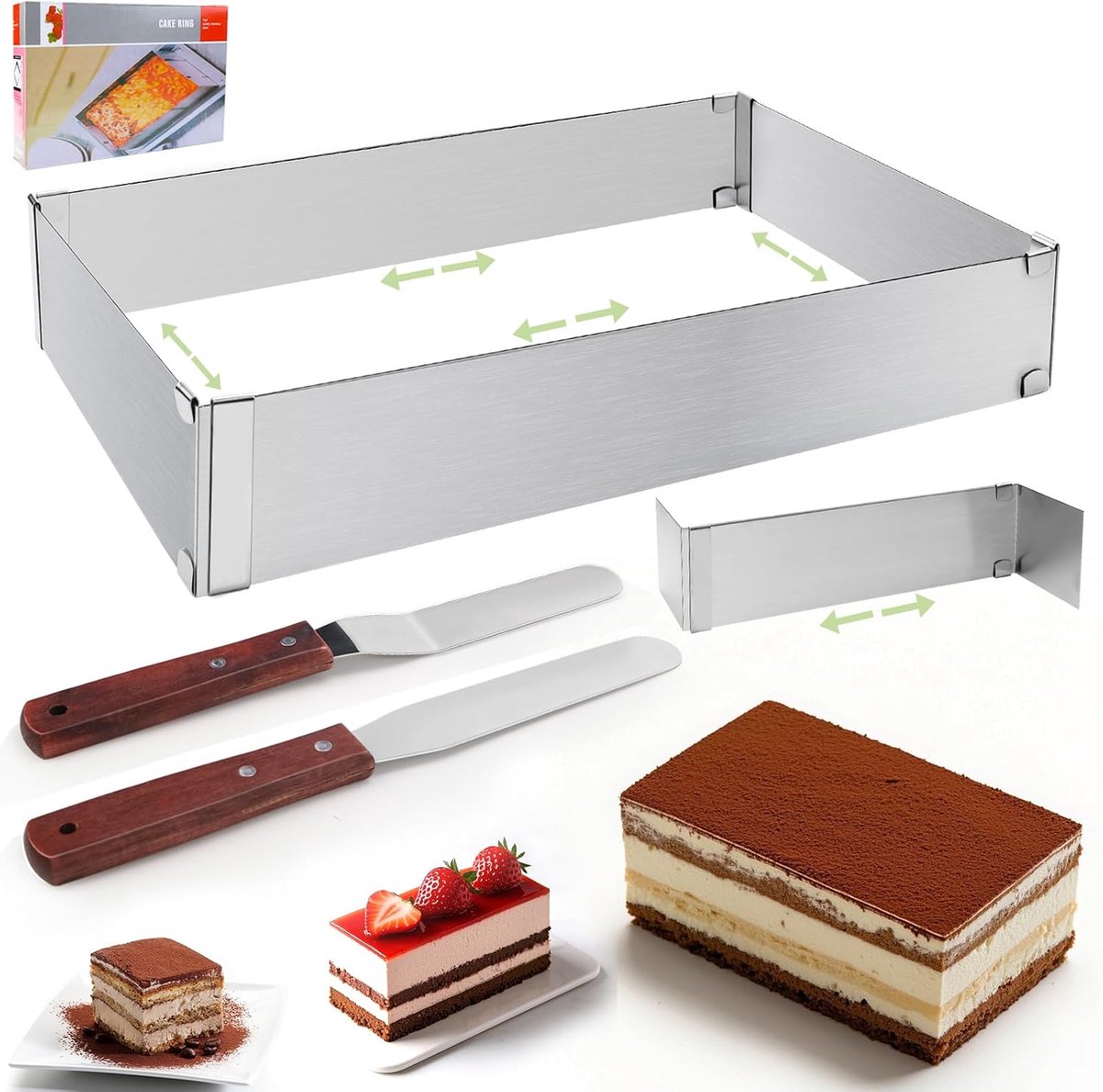 KOUHA Baking Frame Rectangular Adjustable Baking Frame Square Cake Ring Adjustable for Baking Tray with Divider - ShopVlot