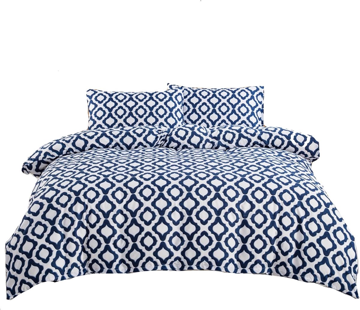 Beddengoedset, 100% polyester, beddengoed met praktische ritssluiting, blauw vierkant patroon, 1 x dekbedovertrek van - ShopVlot
