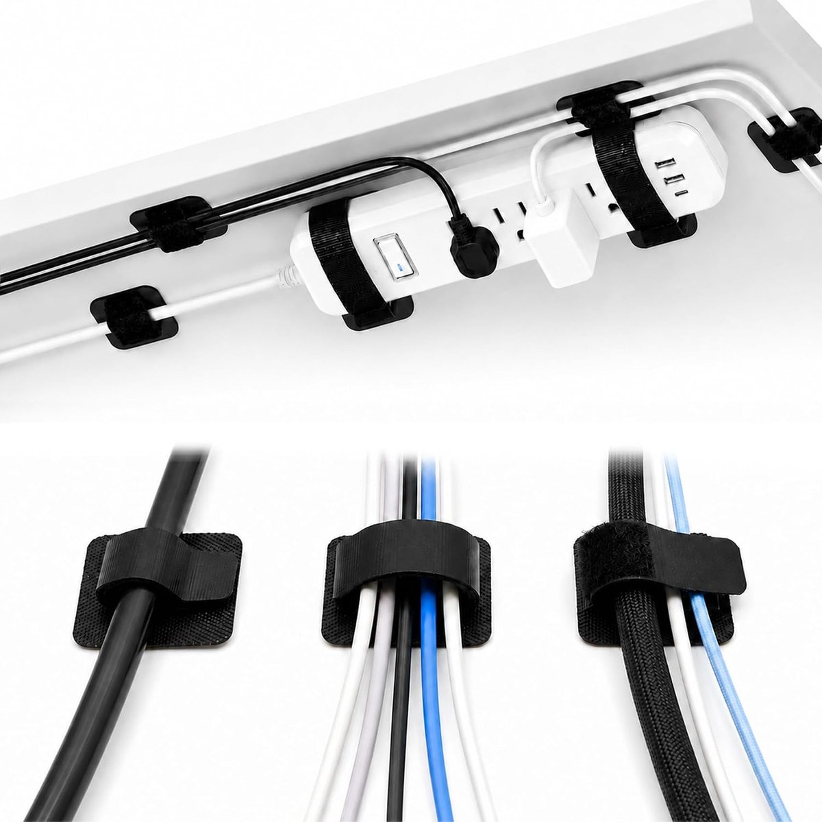 30 Pairs Cable Management Under the Desk, Abnii Strong Self Adhesive Cable Holders for Power Strips, Reusable and - ShopVlot
