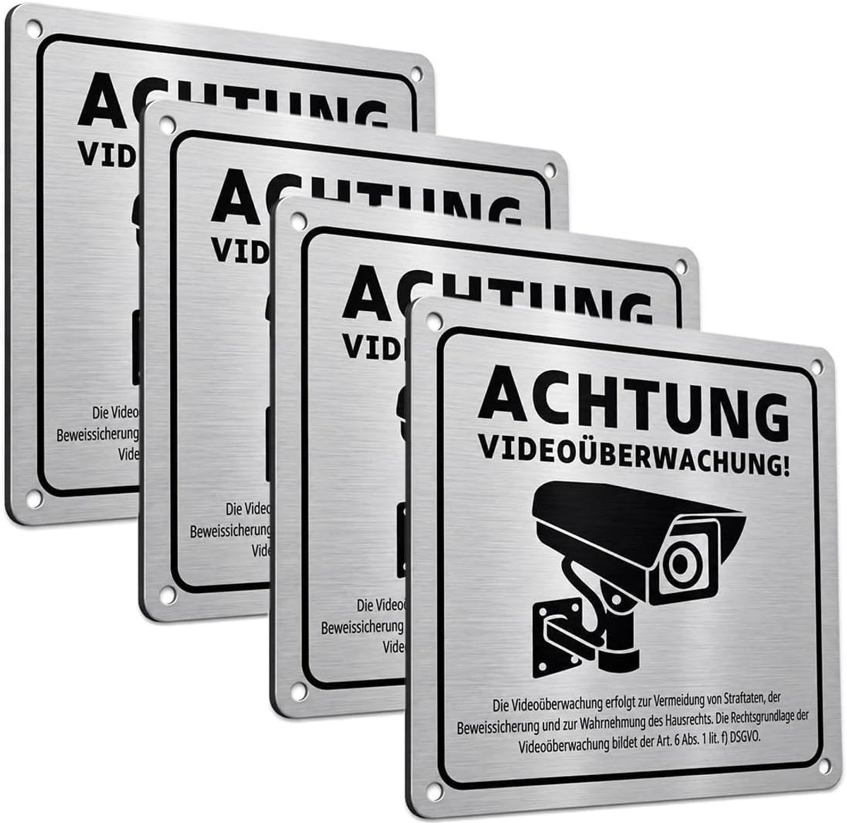 4 stuks bewakingscamerapanelen van aluminium, 15 x 15 cm, bewakingspaneel, camera, site, onder, veiligheidsplaat, voor - ShopVlot