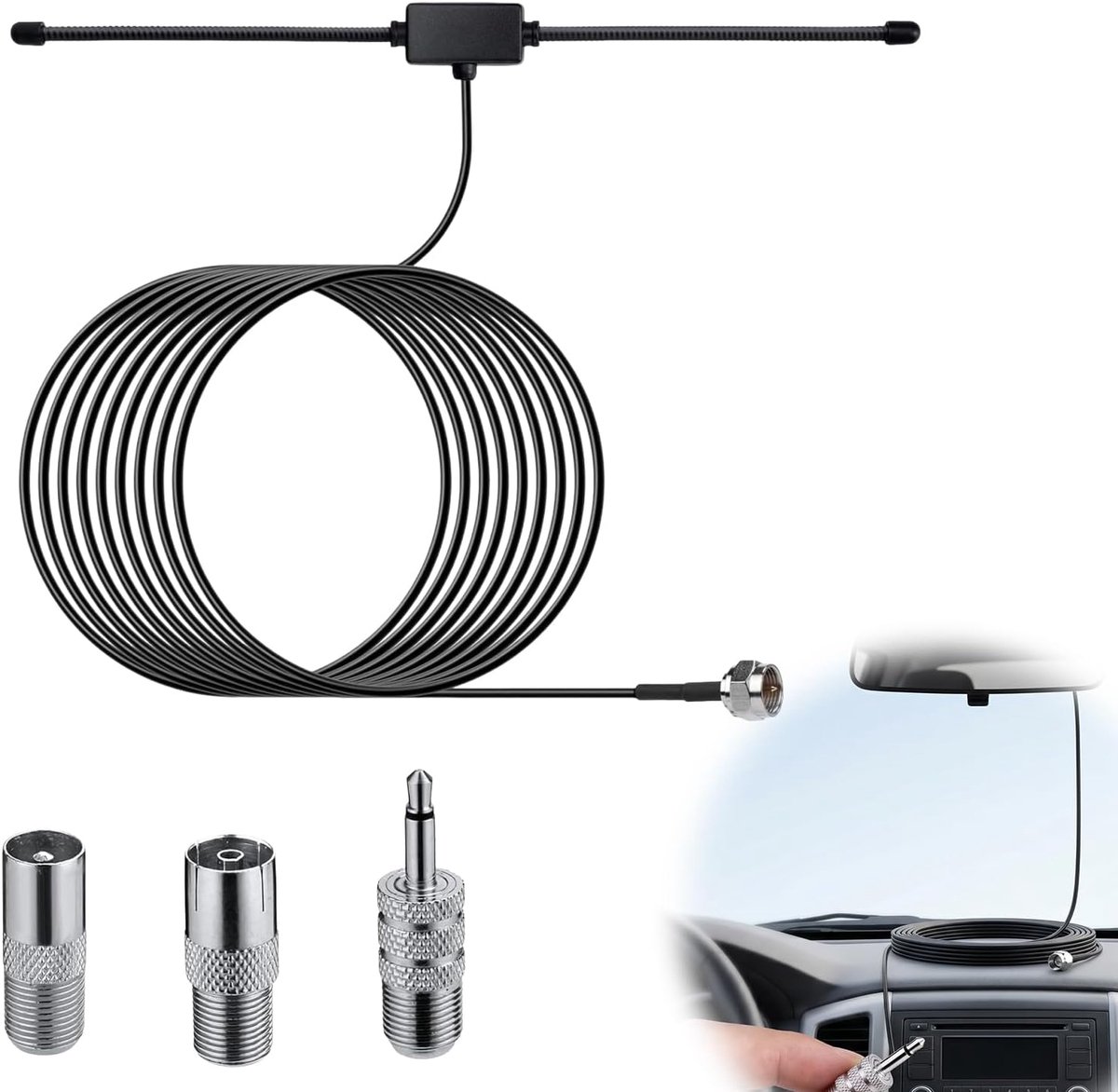 FM Dab Radio, 75 Ohm met F-aansluiting en 3 m verlengkabel, antenne voor stereo-ontvanger, audiosysteem voor thuis en - ShopVlot