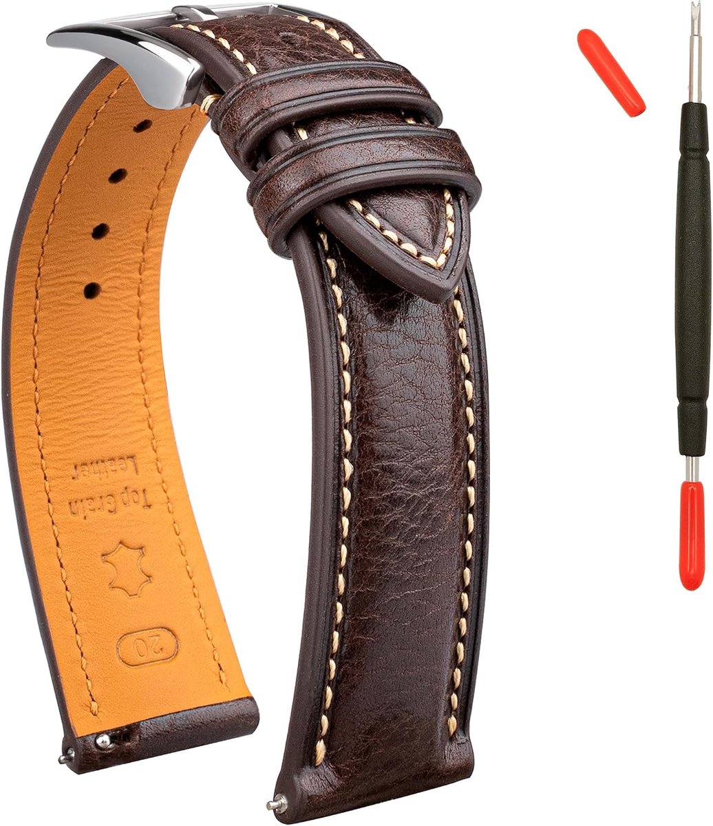 Leather Watch Strap Vegetable Tanned Leather Bracelet, Watch Strap 20 mm Leather, 16 18 19 20 XL 21 22 XXL Replacement - ShopVlot