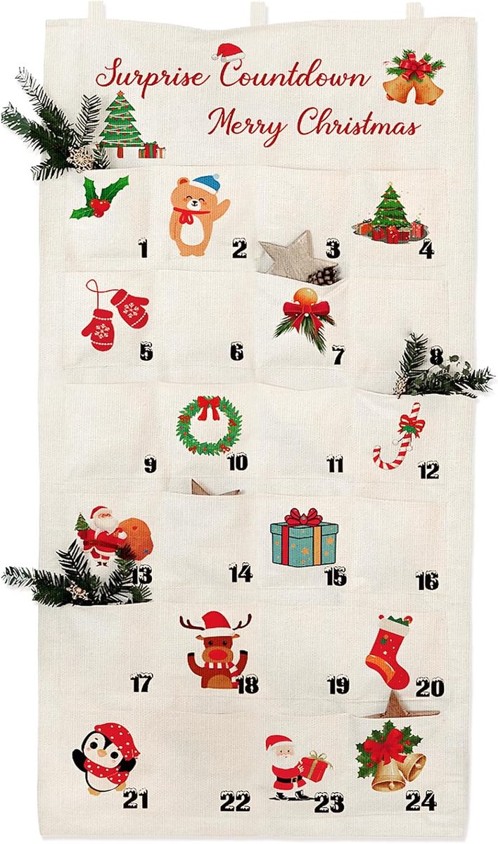 Advent Calendar to Fill - GEEKEO Advent Calendar Christmas Decoration Home with 24 Pockets Advent Calendar for Hanging - ShopVlot