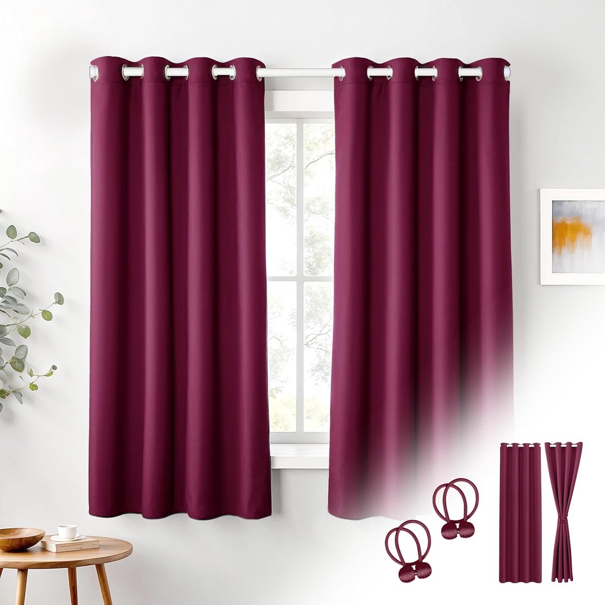 Cozyor 2 x Opaque Curtains + 2 x Curtain Holders with Magnetic Thermal Curtain for Cold Thermal Curtain 100% Blackout - ShopVlot