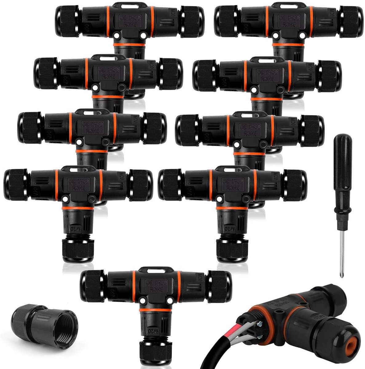 HIMOMO Cable Connectors, Waterproof IP68, Cable Connector, T-Shape, Waterproof, 3-Way IP68 Waterproof Cable - ShopVlot