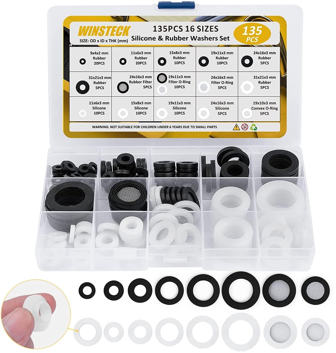 135-piece silicone and rubber washers, 16 sizes - Outdoor Sealing Faucet with Mesh Filter, Plumbing Seal for Shower - ShopVlot