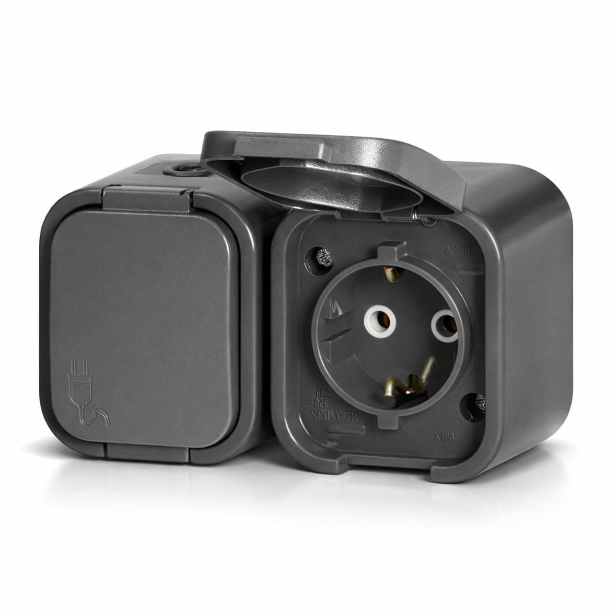 Surface mounted double socket IP54, series SPX, grey-black - ShopVlot