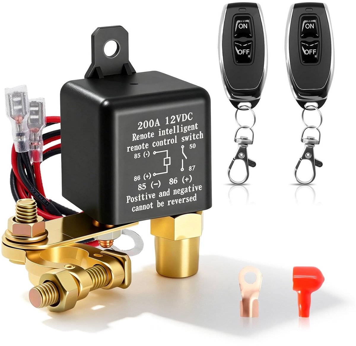 Batterijscheidingsschakelaar 12 V met afstandsbediening, batterijschakelaar 12 V 200 A met 2 batterijklemmen, 2 - ShopVlot