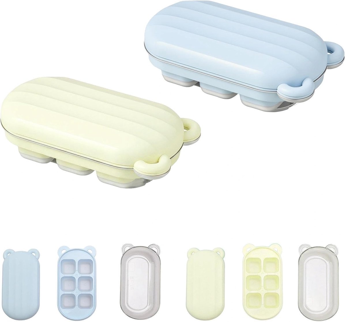 Mini-ijsblokjesvorm, 6-voudig met deksel, ijsvorm, blauw en crèmewit - ShopVlot
