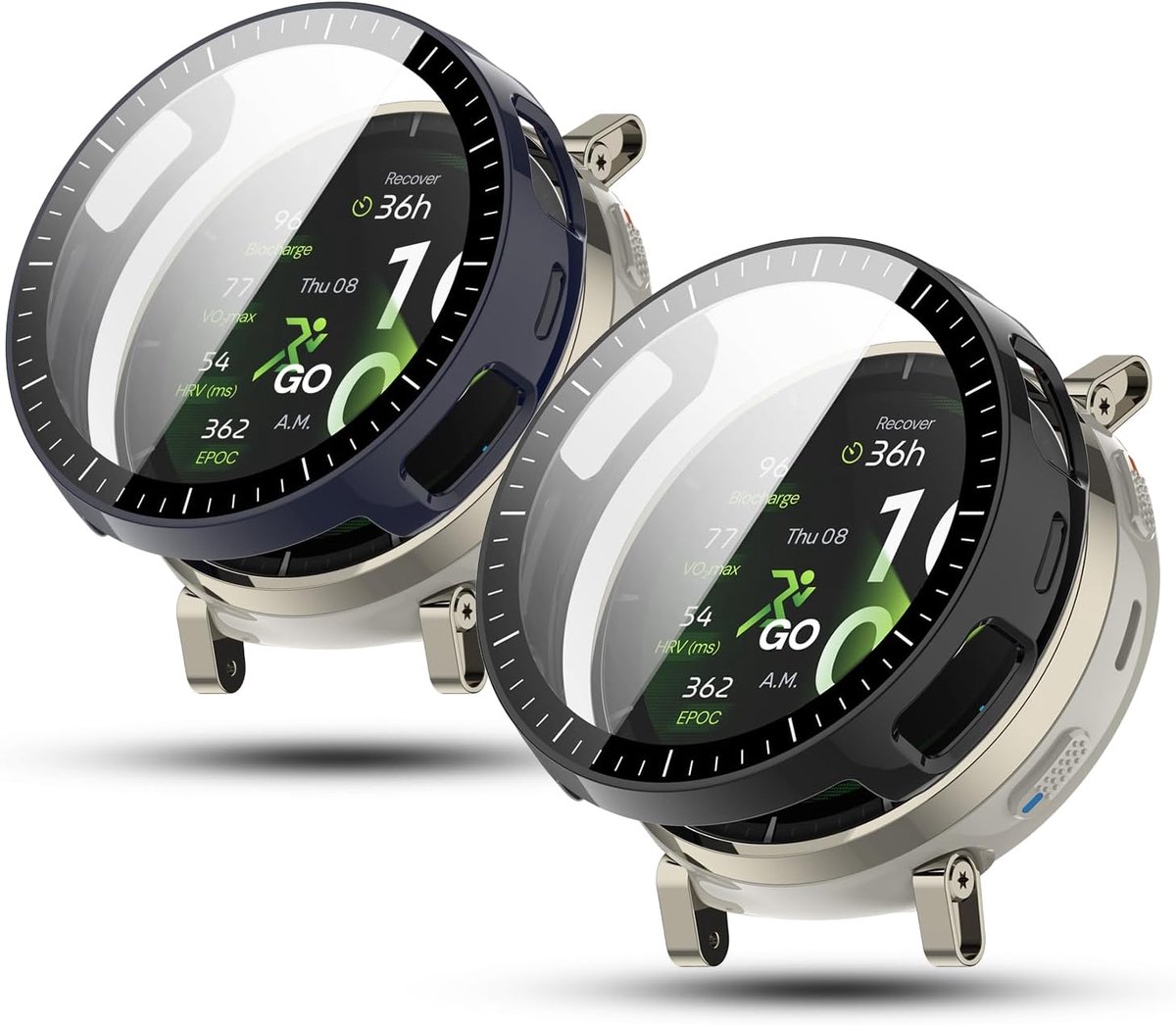 Set van 2 hoesjes met displaybeschermfolie voor Amazfit Active 3 Premium, all-in-one harde beschermhoes van gehard - ShopVlot