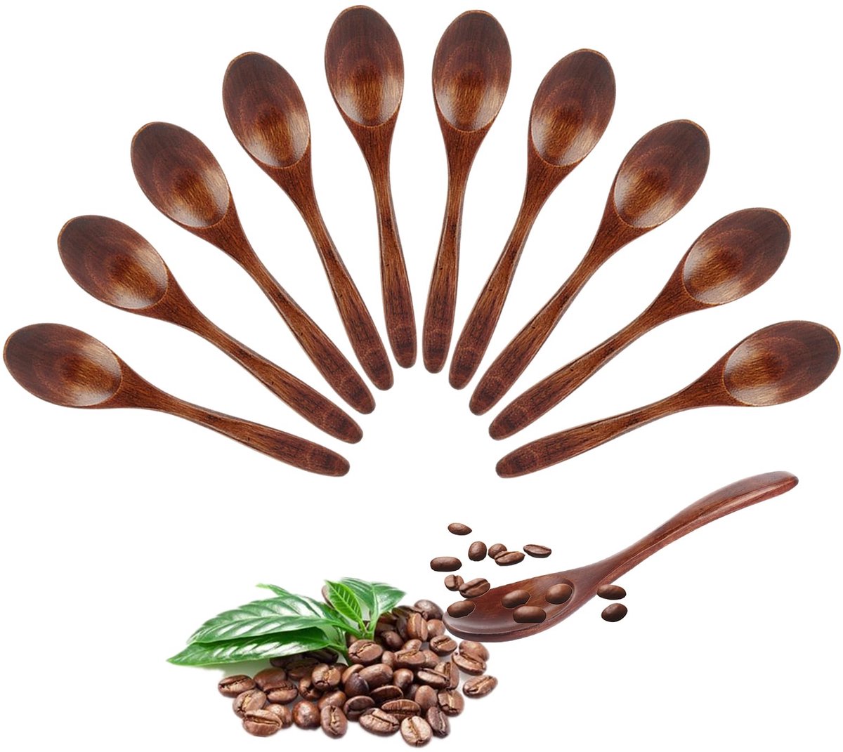 Set van 10 houten lepel van 14 cm voor keuken en tafelgebruik
