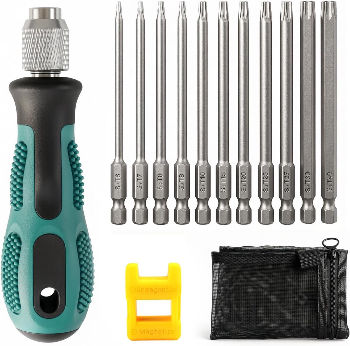 12-delige Torx lange bitset T6-T40, 1/4 inch zeskantige schacht voor schroevendraaiers - CR-V staal, gehard - ShopVlot