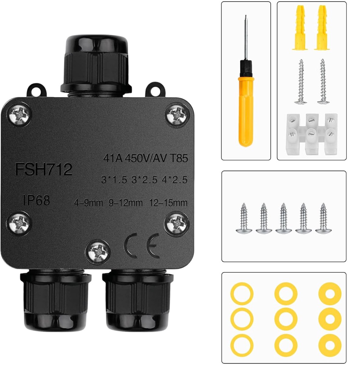 IP68 Waterproof Junction Box, 2-Way Outdoor Junction Box, Junction Box Underground Cables, Cable Diameter Ø 4mm - ShopVlot