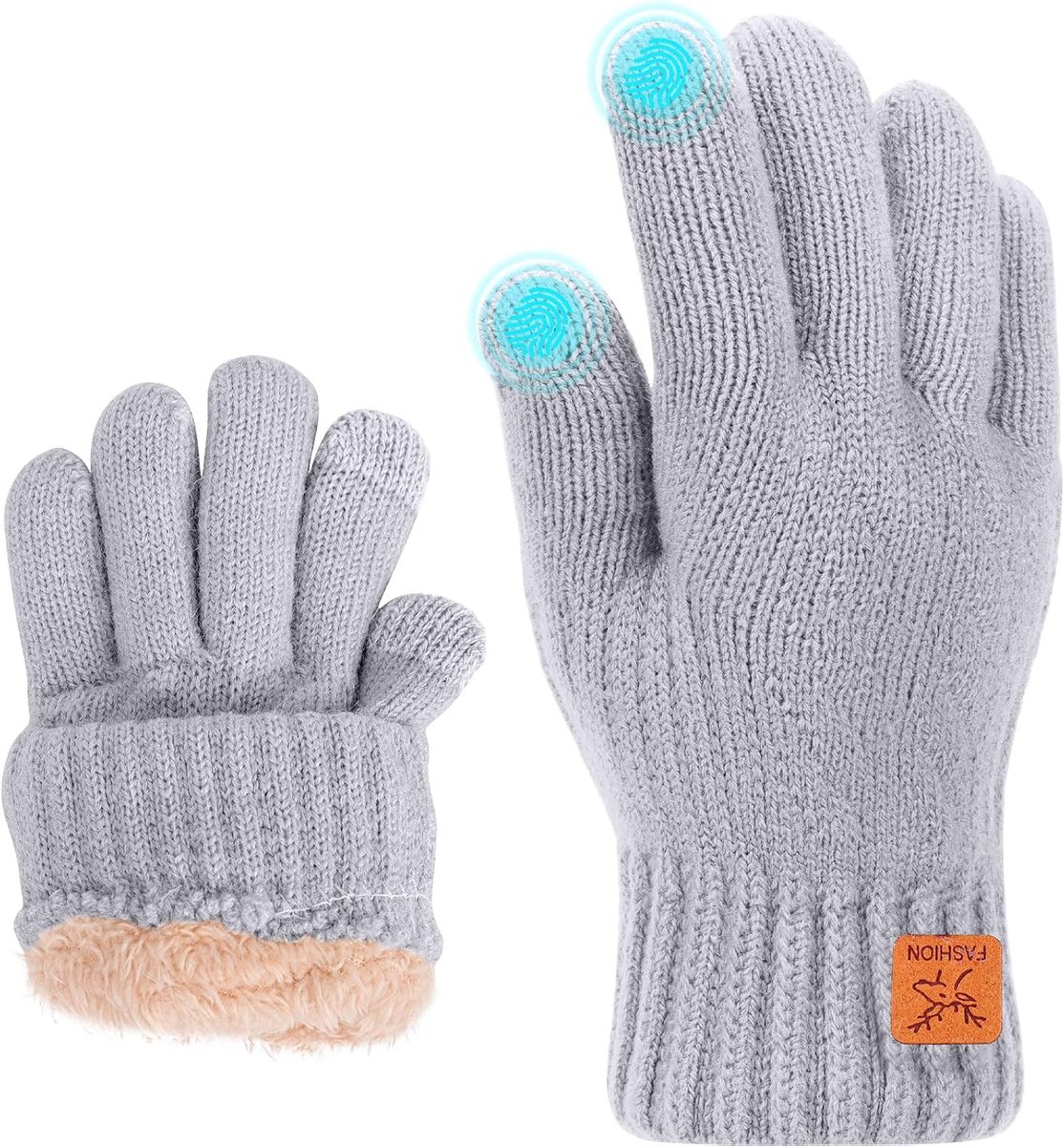 Kids Winter Gloves Soft Warm Knitted Gloves, Thermal Touchscreen Gloves with Fleece Lining for Kids 5-12 Years - ShopVlot