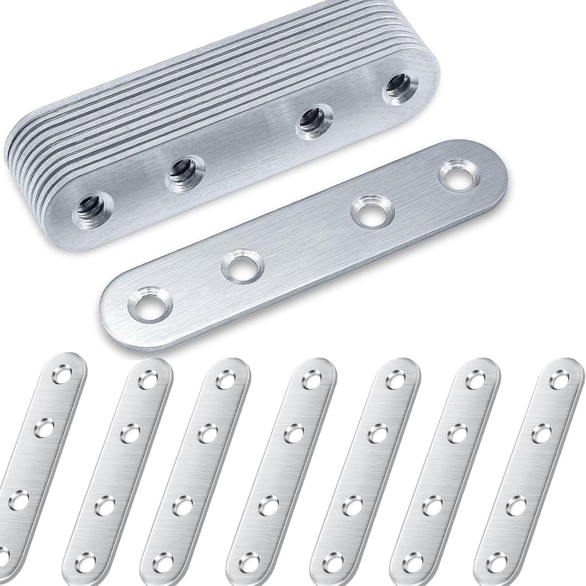Flat Connector, 20 Pieces Perforated Plates Metal, 100×17×1.75mm, Stainless Steel, Silver, Universal - ShopVlot
