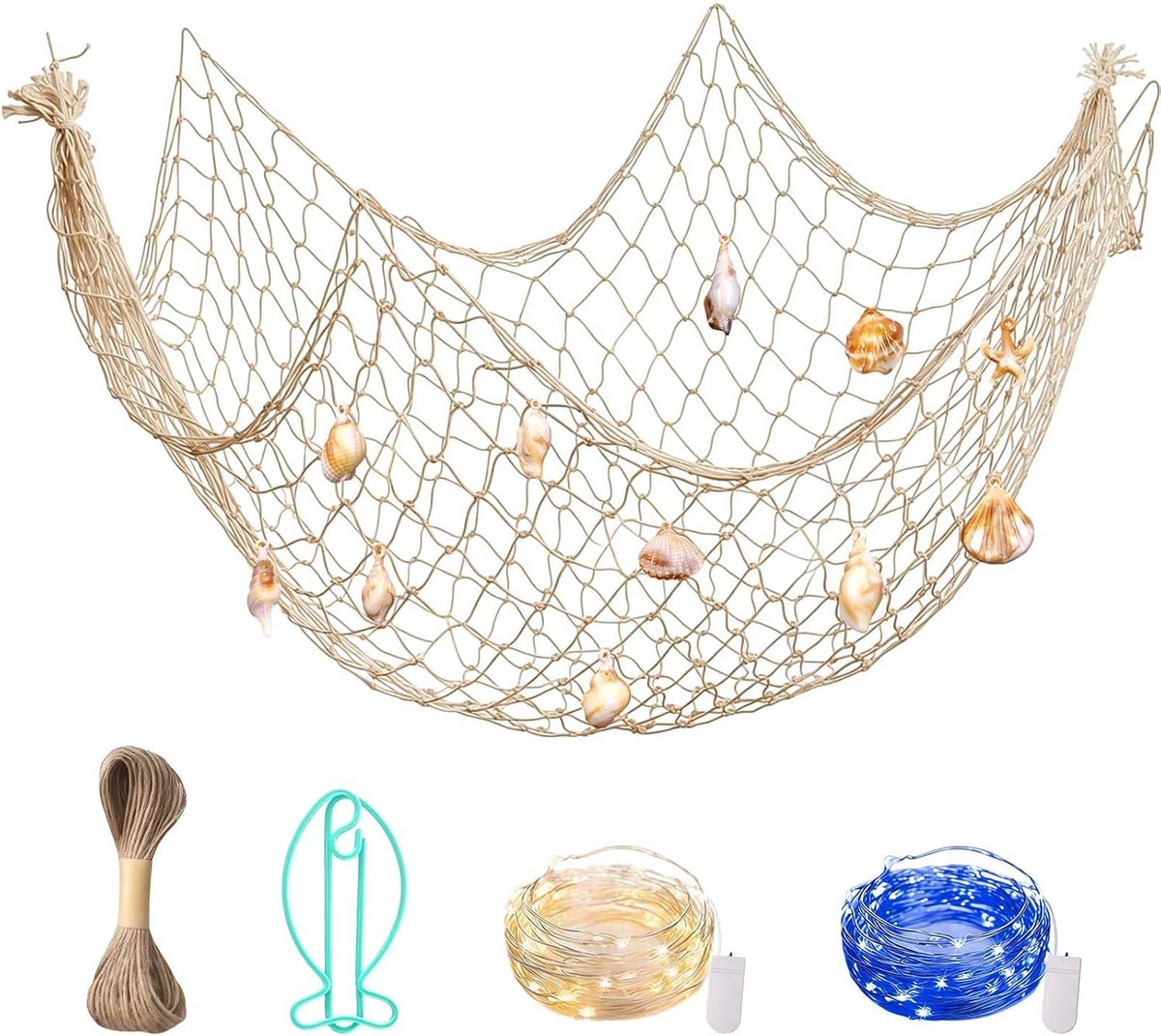 SORAYUXI Visnet decoratie, 100 x 200 cm, visnet met schelpen, zeemeermin net, Mediterrane stijl, maritieme - ShopVlot